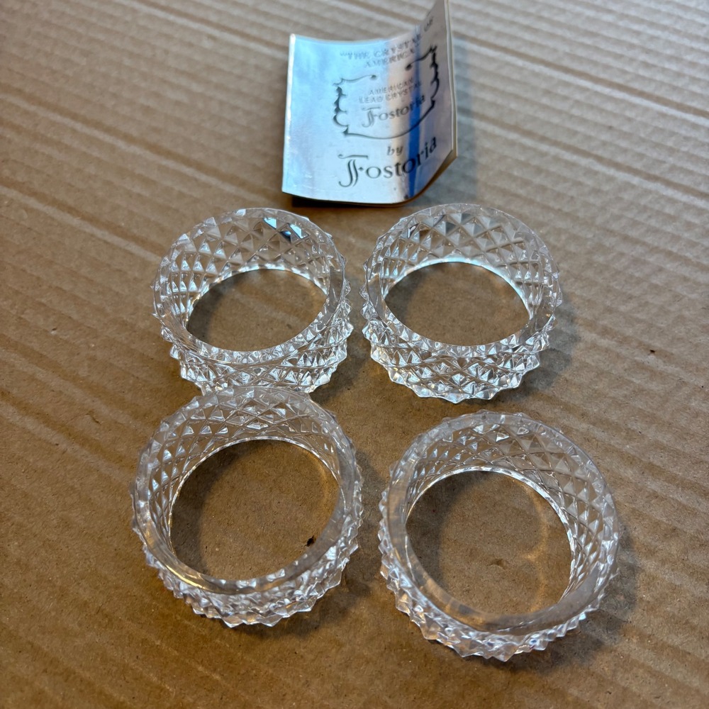 Fostoria Heritage‎ Crystal Napkin Rings Set of 4 with Original BookletIn Box